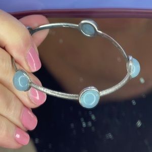 Italian made sterling 925 bangle bracelet with genuine milky aquamarine stones.